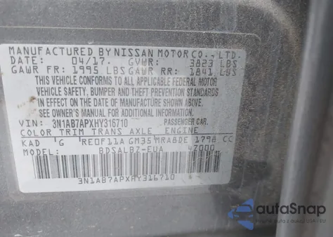 2017 Nissan Sentra из США, поврежденный, VIN 03N1AD7APXH131671